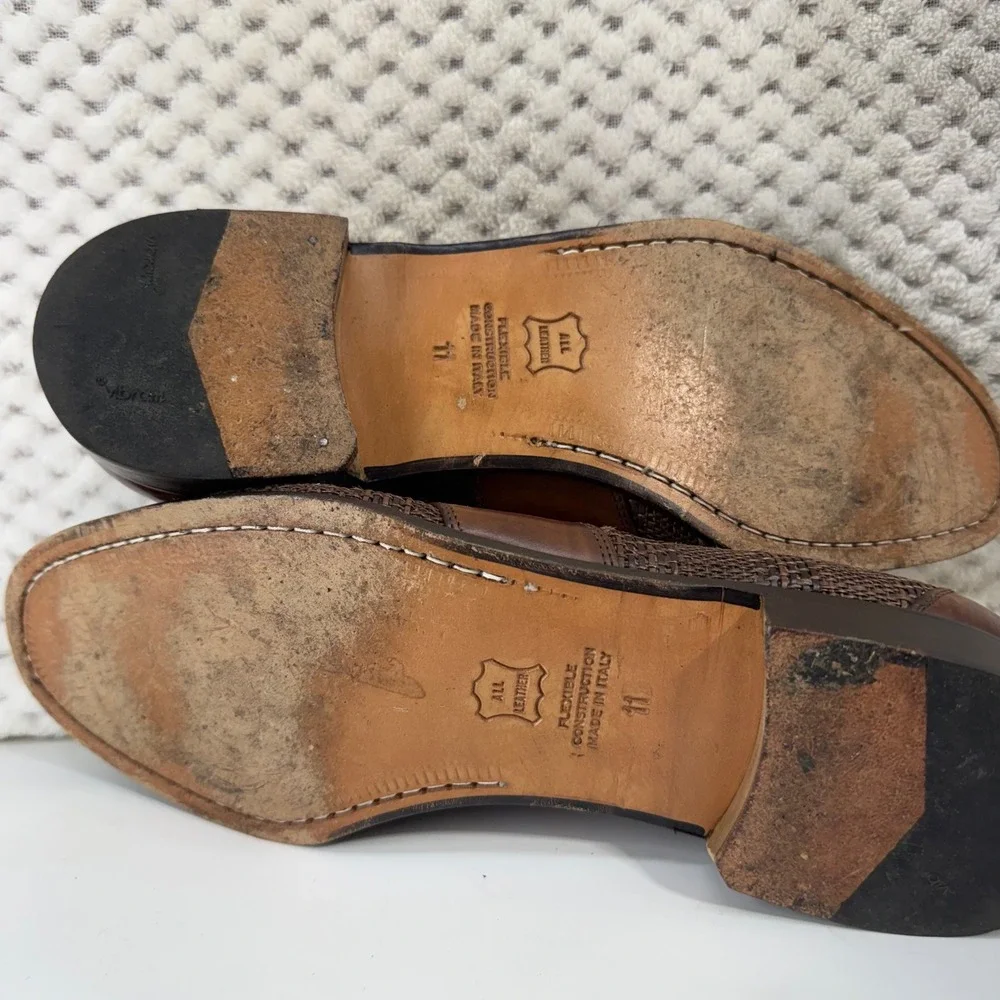 Gino Rossi Tassel Kiltie Loafers Mens Brown Woven Leather Slip On Shoes